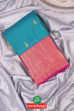 Blue Pure Handloom Kanchipuram Saree With Pink Gold Zari Border