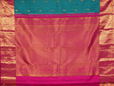 Blue Pure Handloom Kanchipuram Saree With Pink Gold Zari Border