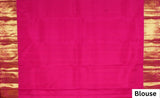Orange Pure Handloom Kanchipuram Saree With Gold Zari Dark Pink Border