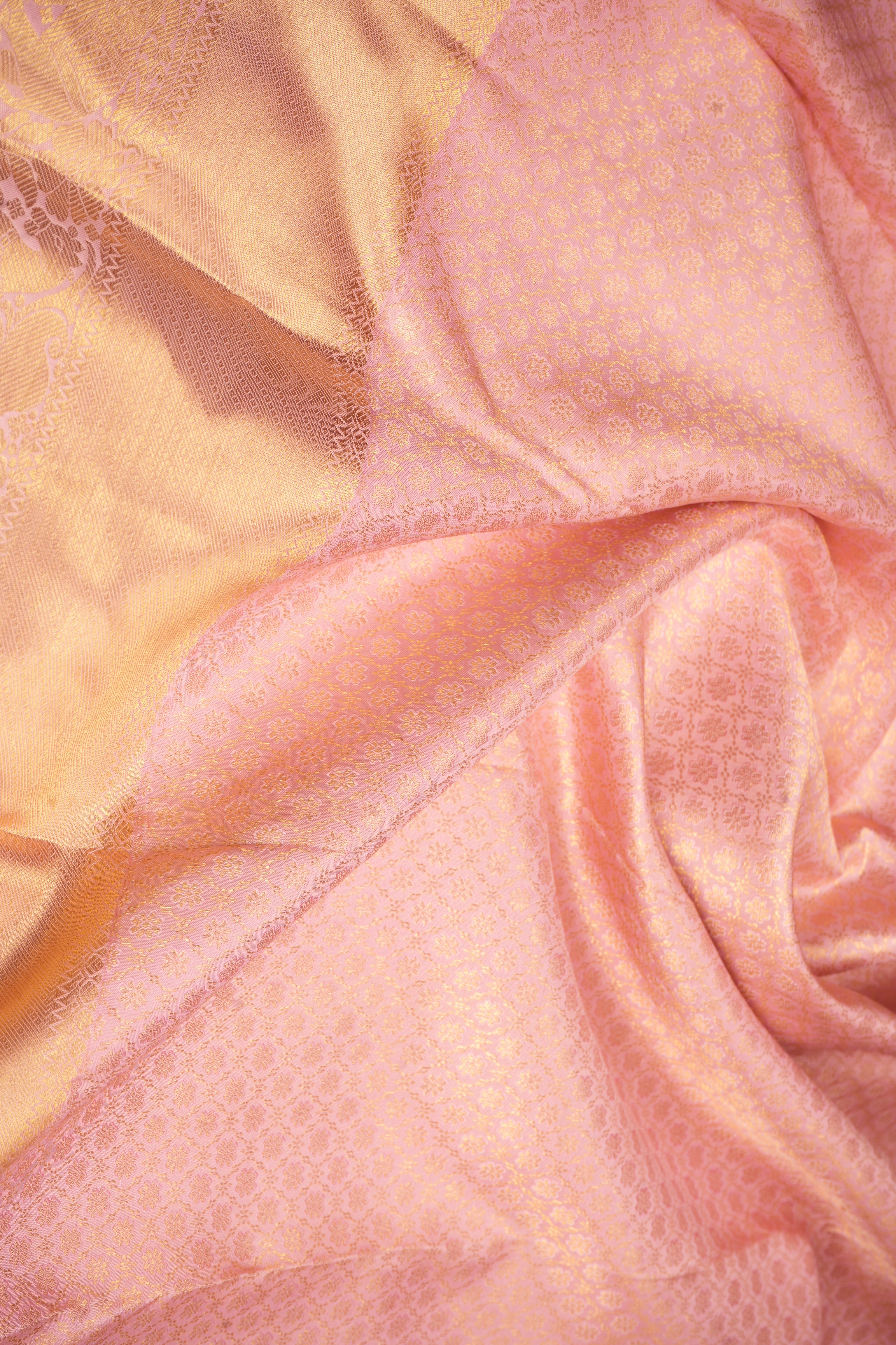 Light Pink Pure Handloom Kanchipuram Saree With Gold Zari Border